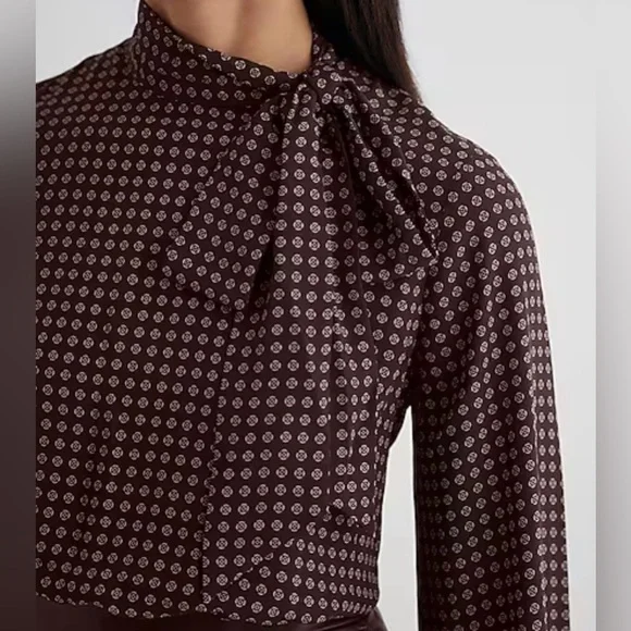 Express Printed Faux Leather Tie Neck Long Sleeve Romper XS